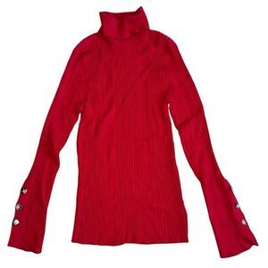 Moth by anthropologie Women's Red Fitted Turtle Neck Button Sweater Size Large